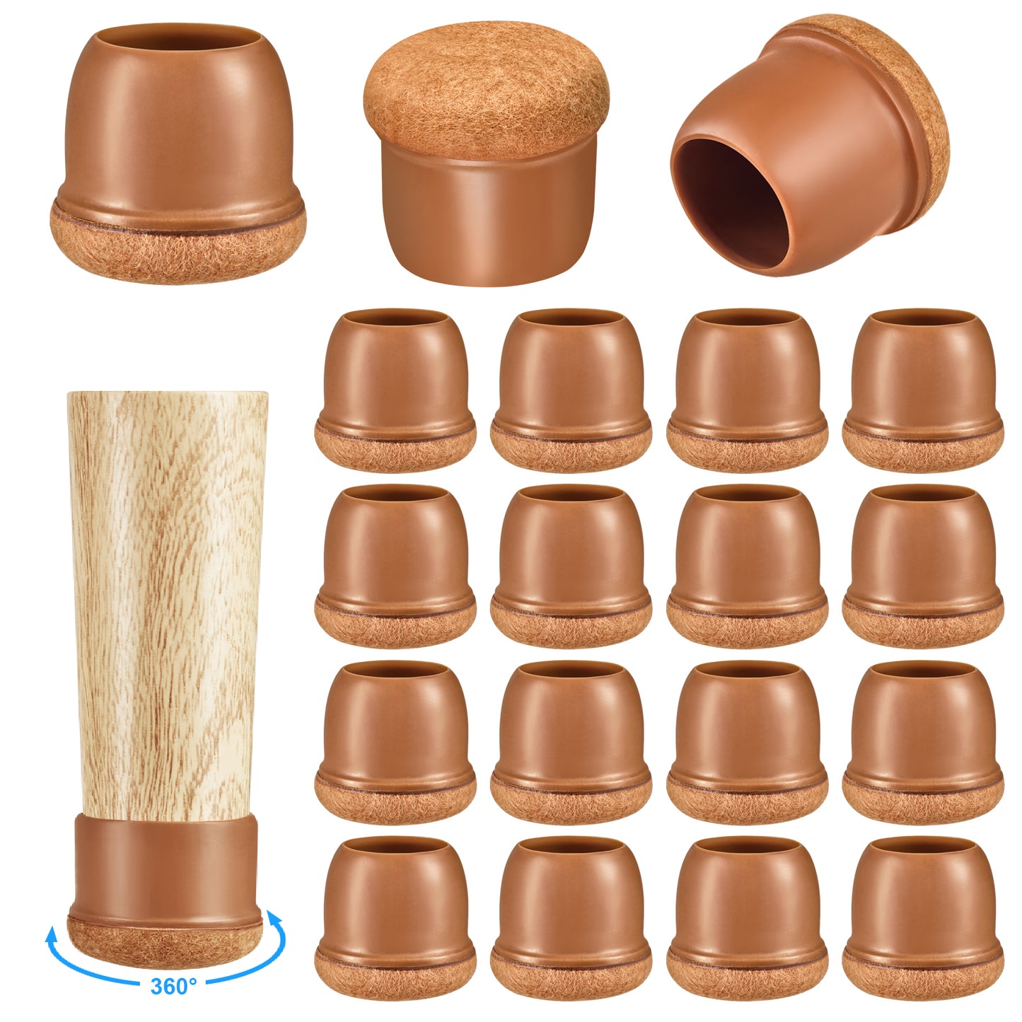 16 Pack Chair Leg Floor Protectors for Hardwood Floors, Round Rubber Furniture Sliders, 360°Felt Pad Bottom Wrapped Thickening Silicone Furniture Legs Caps Covers