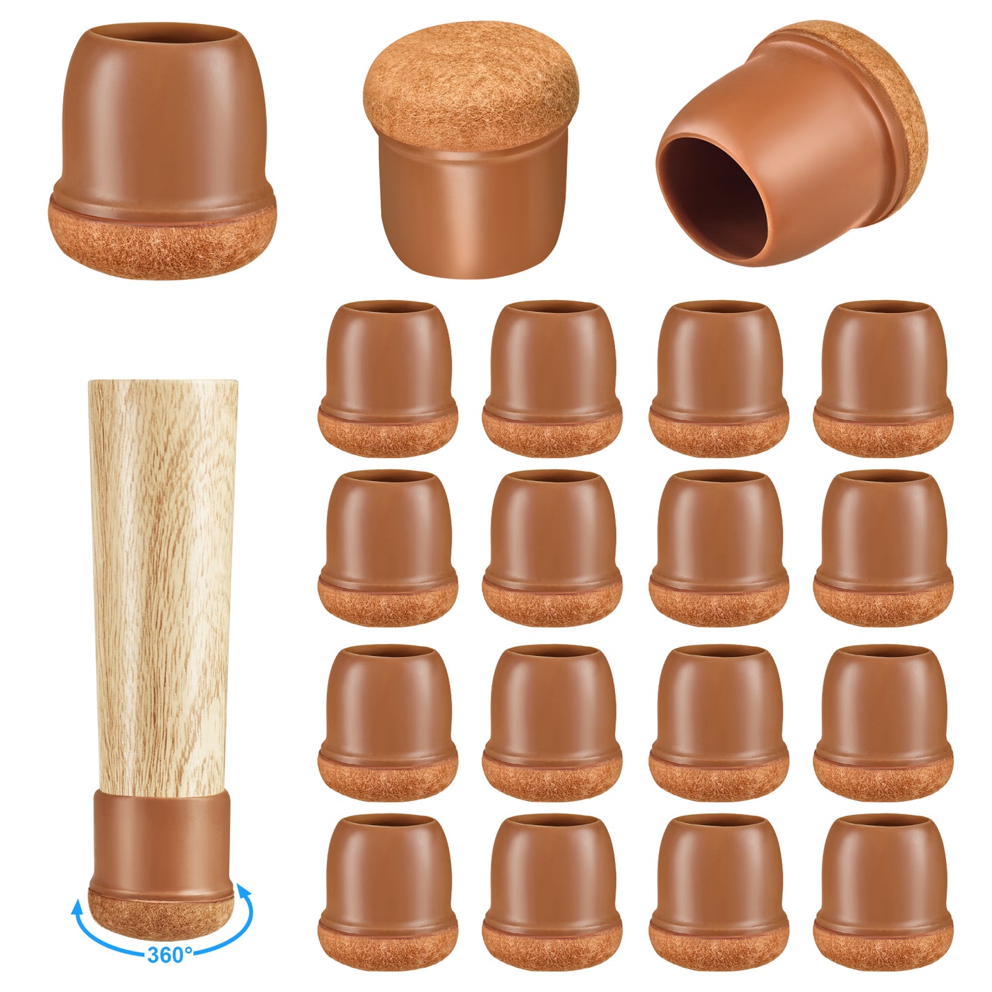 16 Pack Chair Leg Floor Protectors for Hardwood Floors, Round Rubber Furniture Sliders, 360°Felt Pad Bottom Wrapped Thickening Silicone Furniture Legs Caps Covers