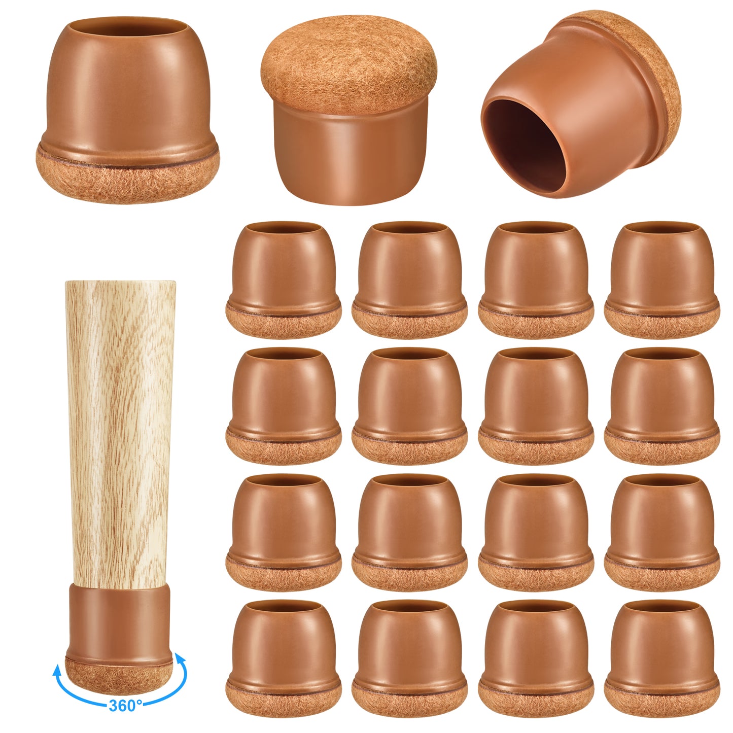 16 Pack Chair Leg Floor Protectors for Hardwood Floors, Round Rubber Furniture Sliders, 360°Felt Pad Bottom Wrapped Thickening Silicone Furniture Legs Caps Covers