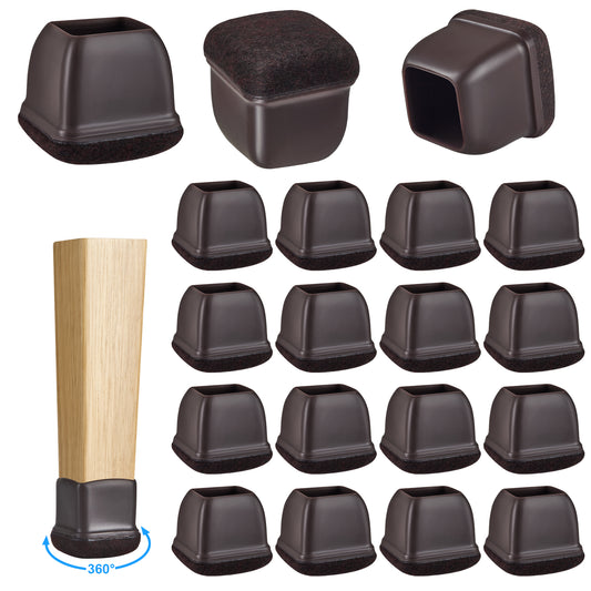 16 Pack Chair Leg Floor Protectors Square for Hardwood Floors, Rubber Furniture Sliders, 360°Felt Pad Bottom Wrapped Thickening Silicone Furniture Legs Caps Covers